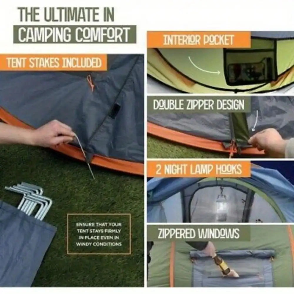 Camping Tent Pop Up With Two Doors UPF50 Plus Waterproof
