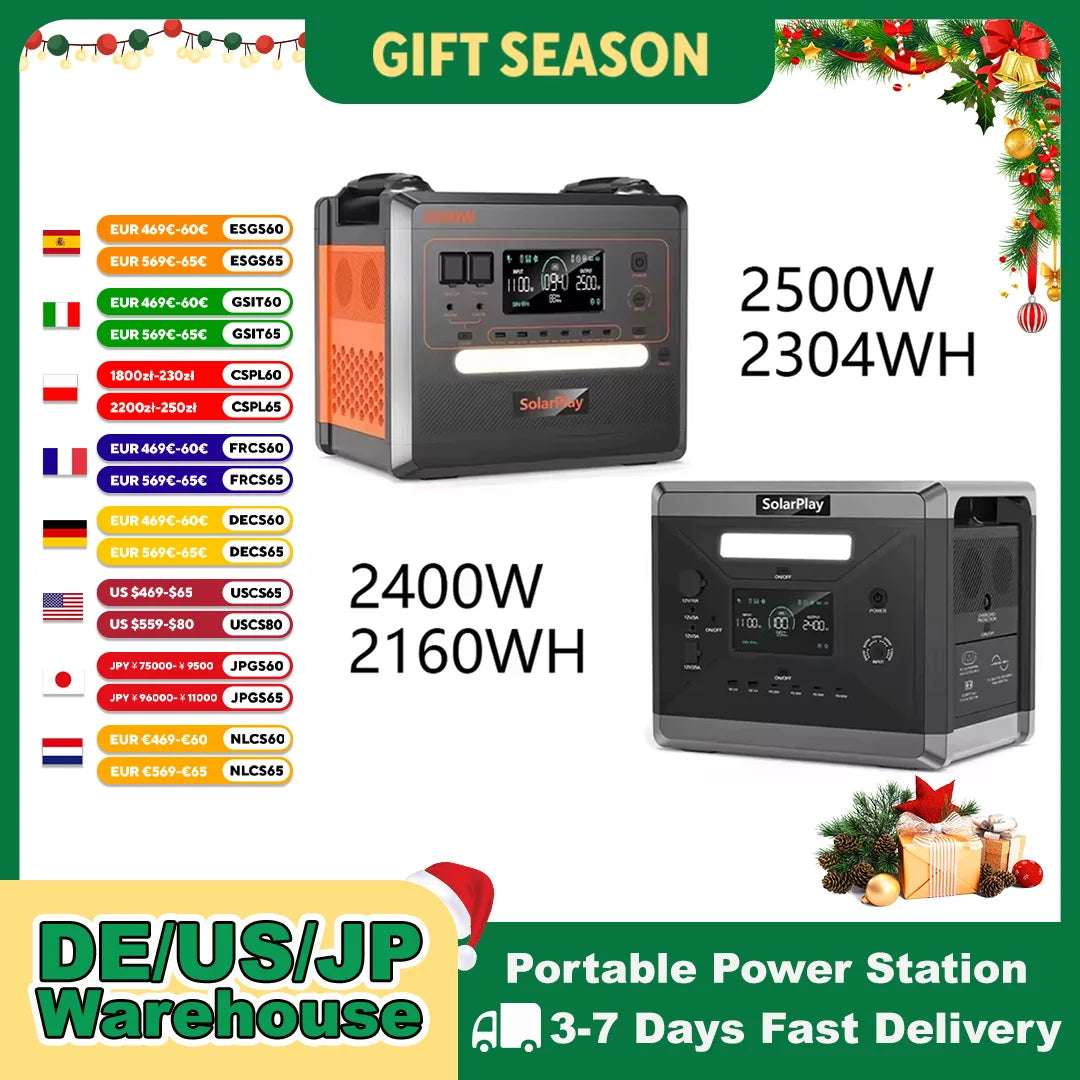 SOLARPLA Camping Portable Power Station 2400W /2500W Lifepo4 Battery 220V110V AC Outlets Power Emergency Backup For Home Outdoor