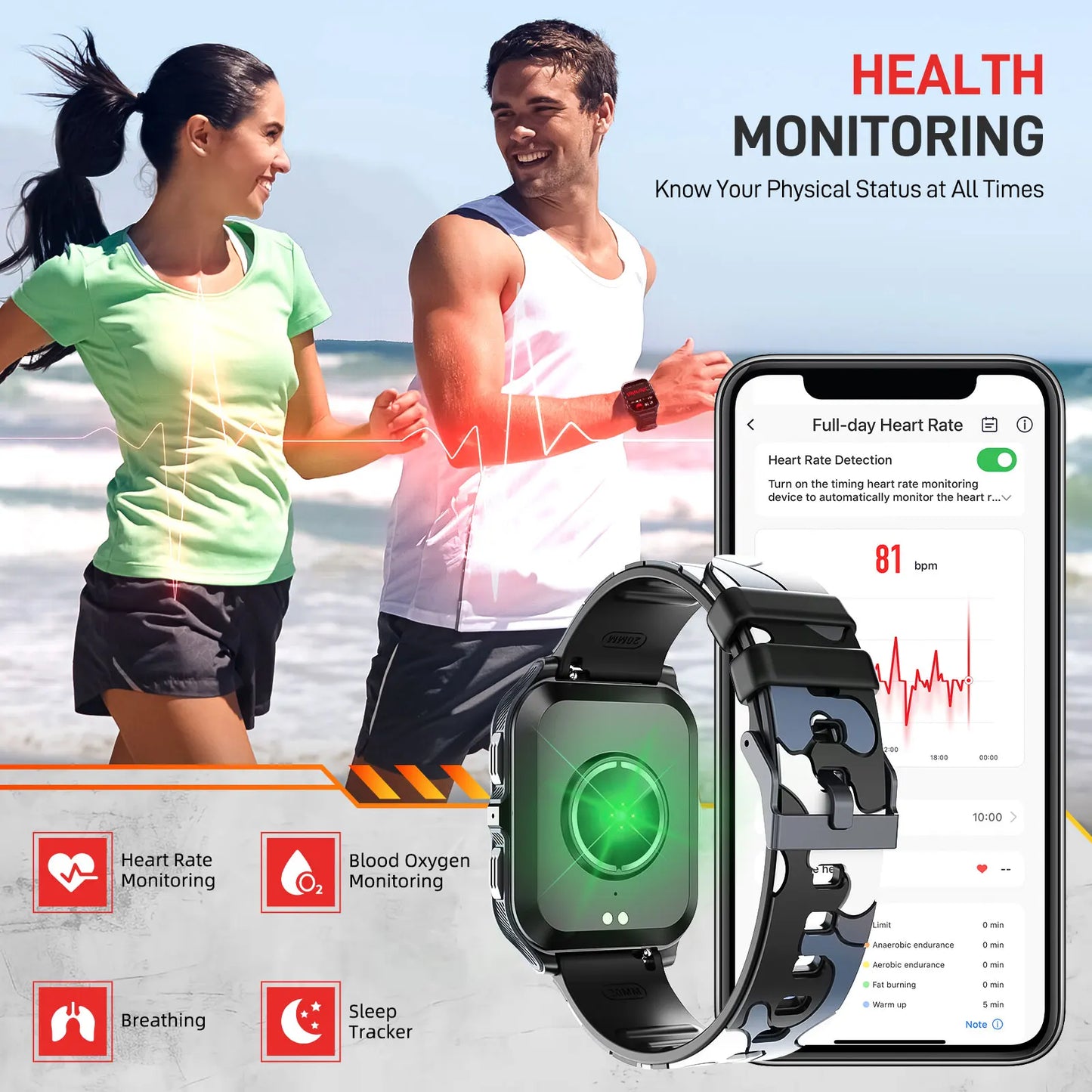 LaNikar Smart Watch 3ATM Waterproof Heart Rate SpO2 BP HD Calls