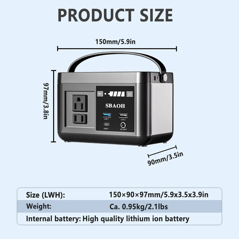 SBAOH Portable Power Station 88.8Wh, Camping Power Station with 120W (150W Peak) AC Output, Powering Solar Generator for Outdoor