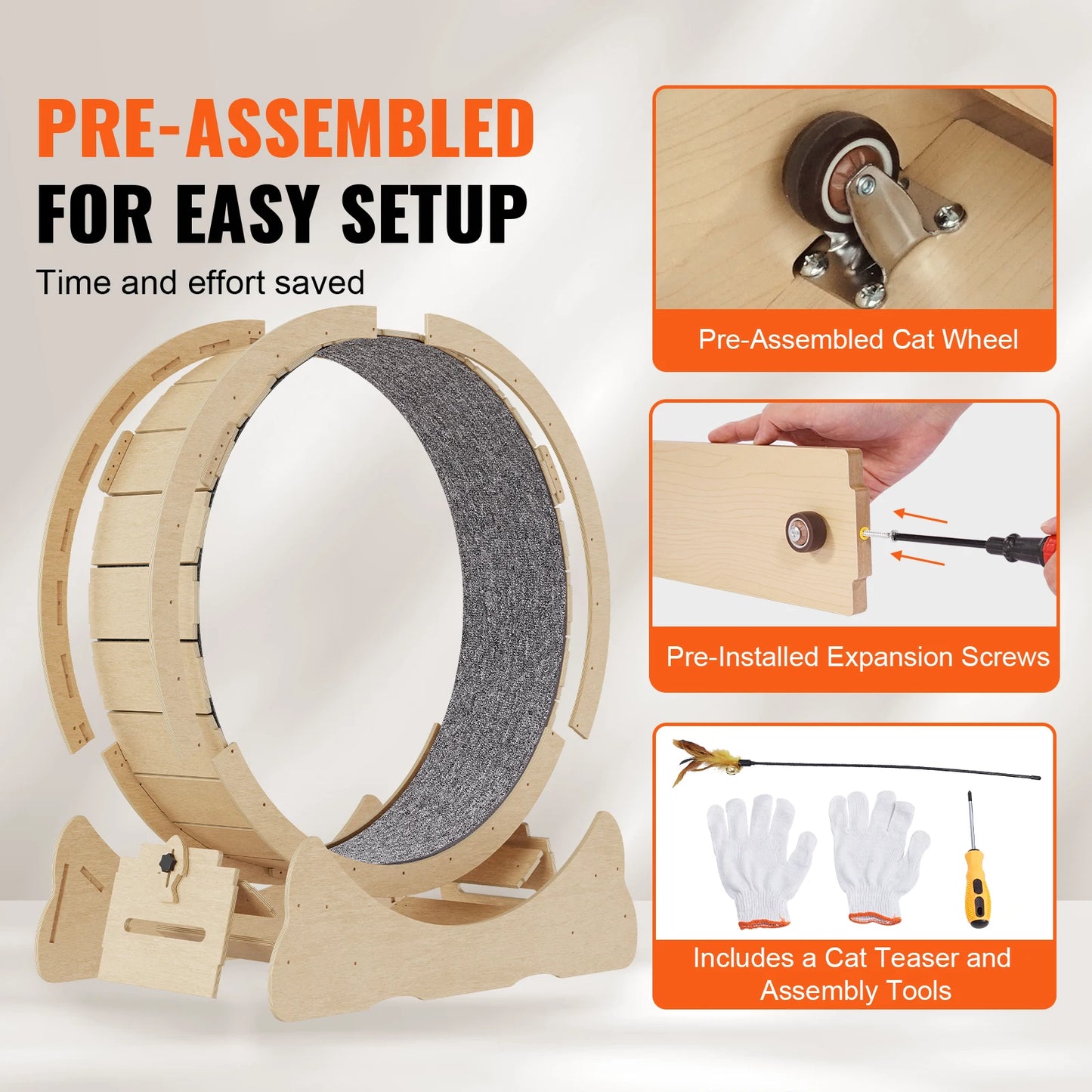 Wooden Cat Exercise Wheel With Detachable Carpet For Indoor Use