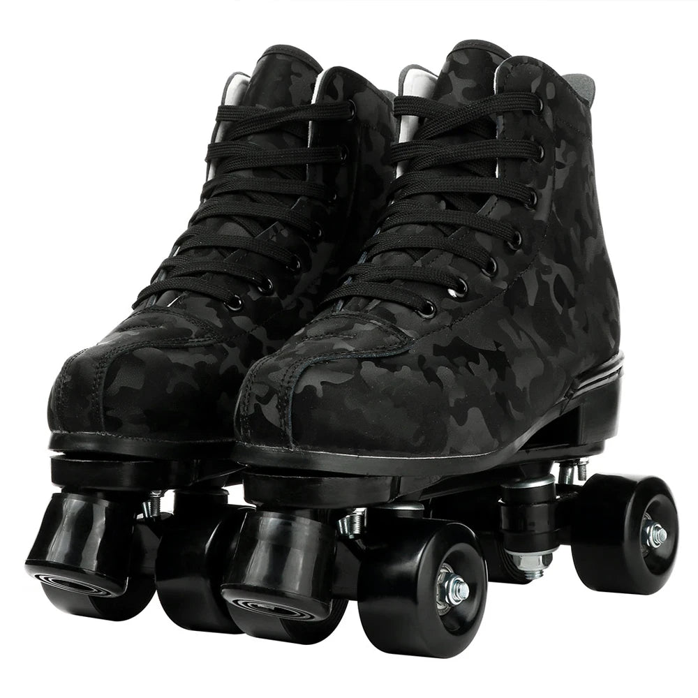 YYW PU Leather Roller Skates For Women With Flash Wheels