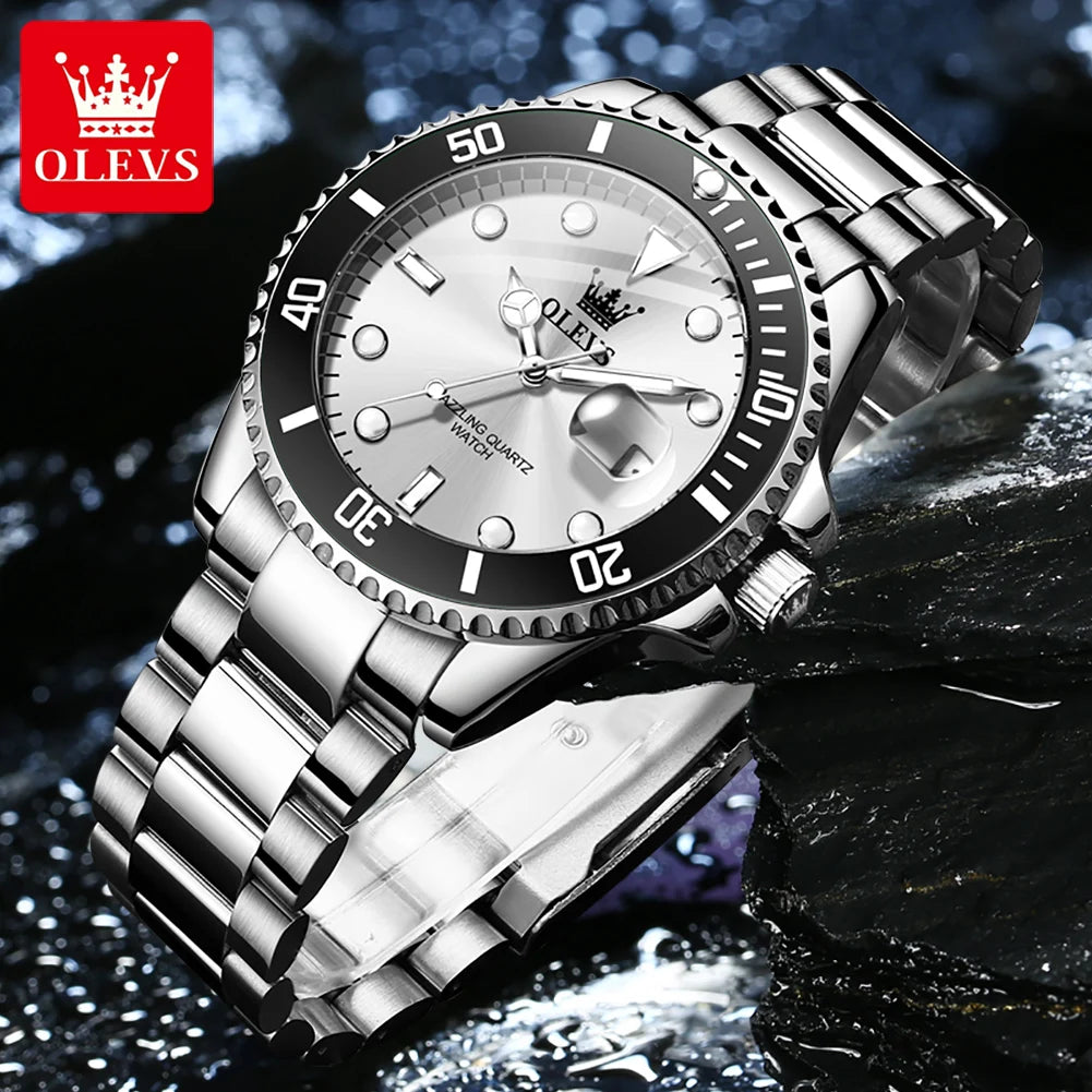 OLEVS 5885 Men's Diving Quartz Watch Stainless Steel