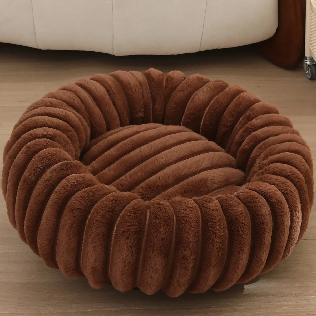 Super Soft Long Plush Round Pet Bed for Dogs and Cats, Winter Warm Design