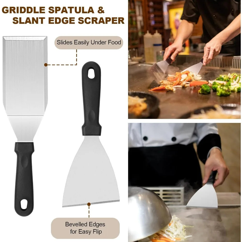 14PCS Griddle Accessories Kit, Flat Top Grill Accessories Set for Blackstone and Camp Chef, Grill Spatula Set with Enlarged Spat