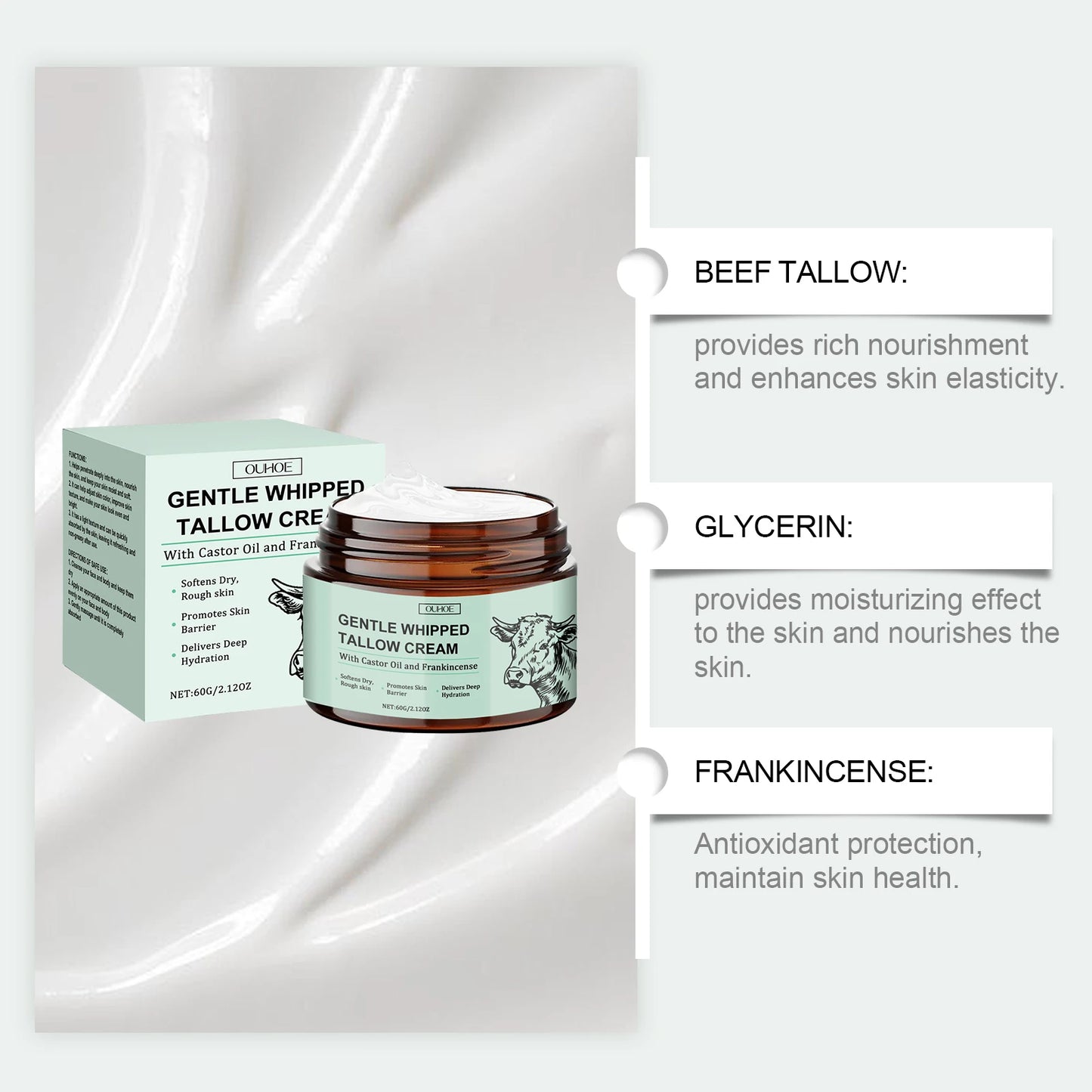 Ouhoe Beef Tallow Face Cream Moisturizing Brightening