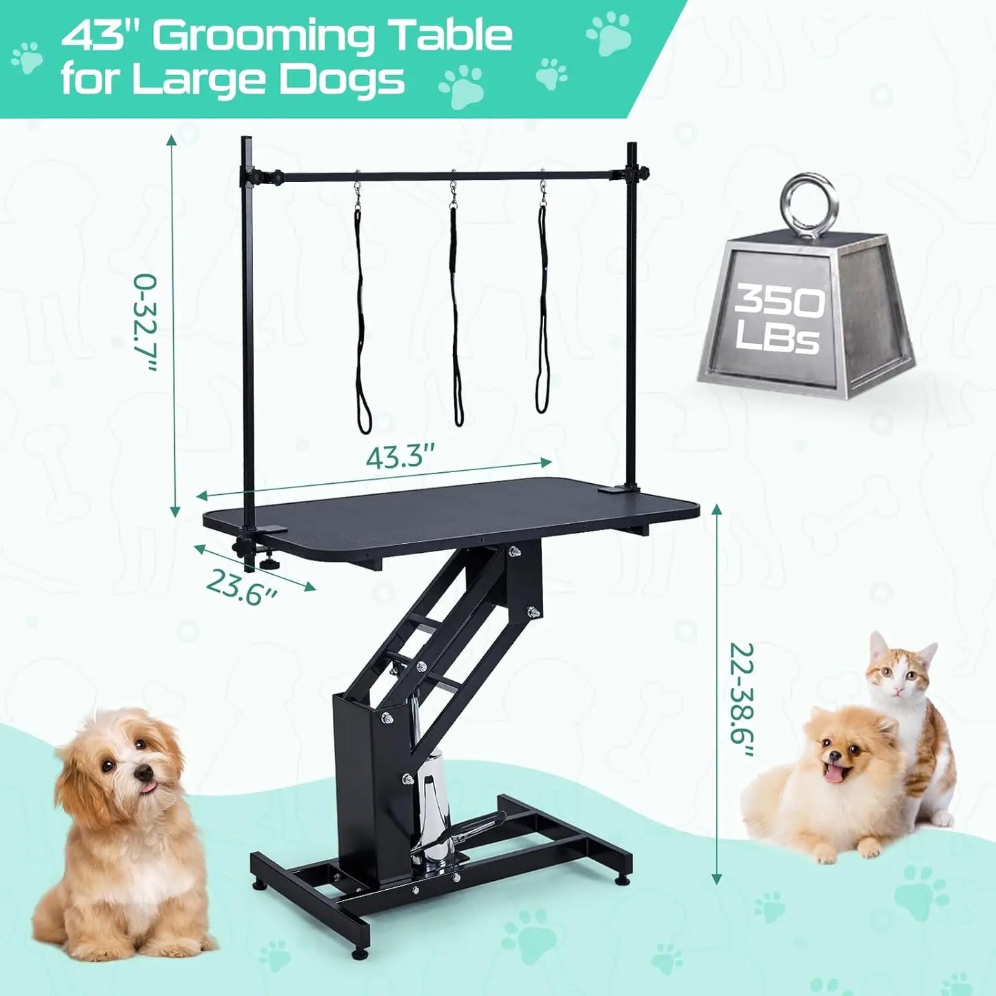 HiMiss 350Lbs Heavy Duty Hydraulic Adjustable Dog Grooming Table