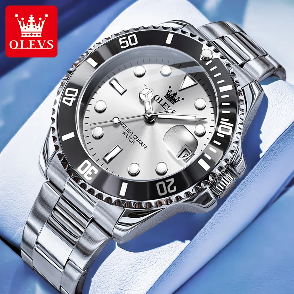 OLEVS 5885 Men's Diving Quartz Watch Stainless Steel