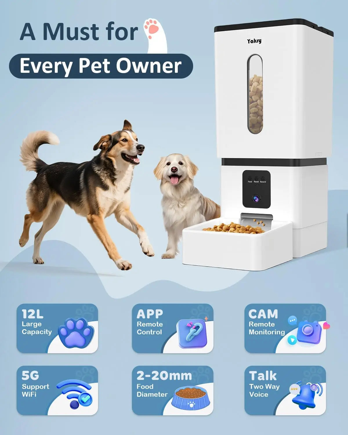 Smart Automatic Dog Feeder With Camera, HD Night Vision, WiFi App Control