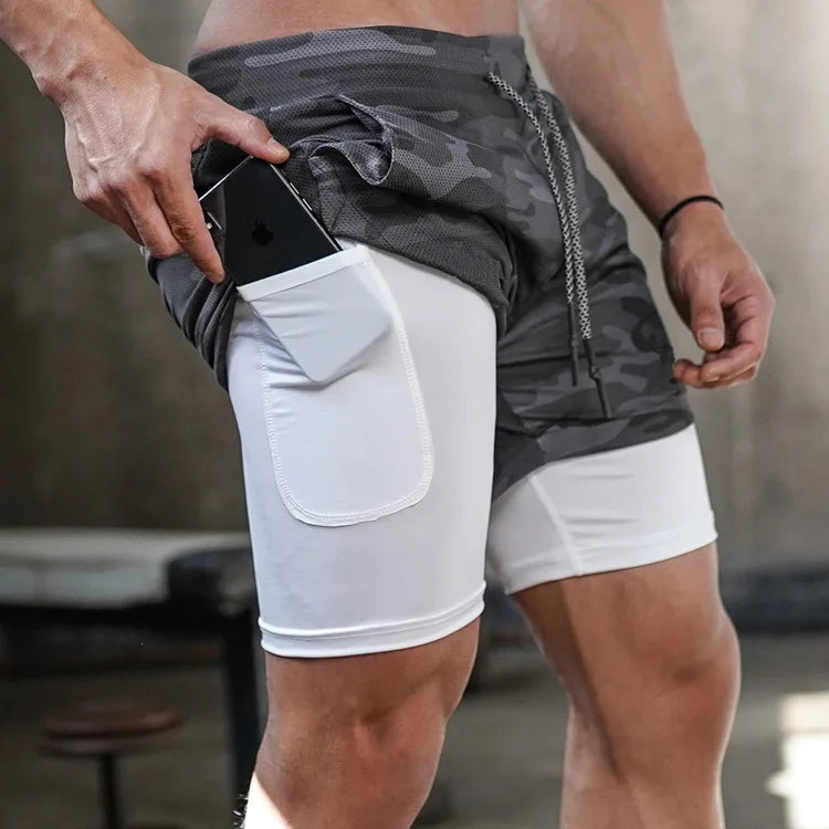 Men's Quick-Dry Running Shorts 2-In-1 Gym Fitness Workout