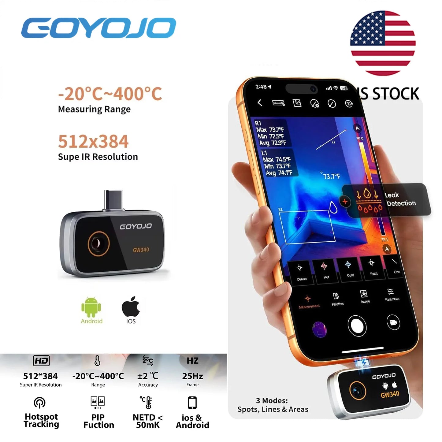 GOYOJO Thermal Camera For iPhone Android Tablets USB C Port