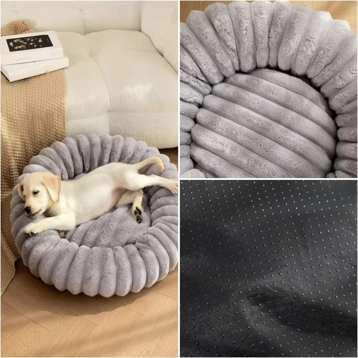 Super Soft Long Plush Round Pet Bed for Dogs and Cats, Winter Warm Design