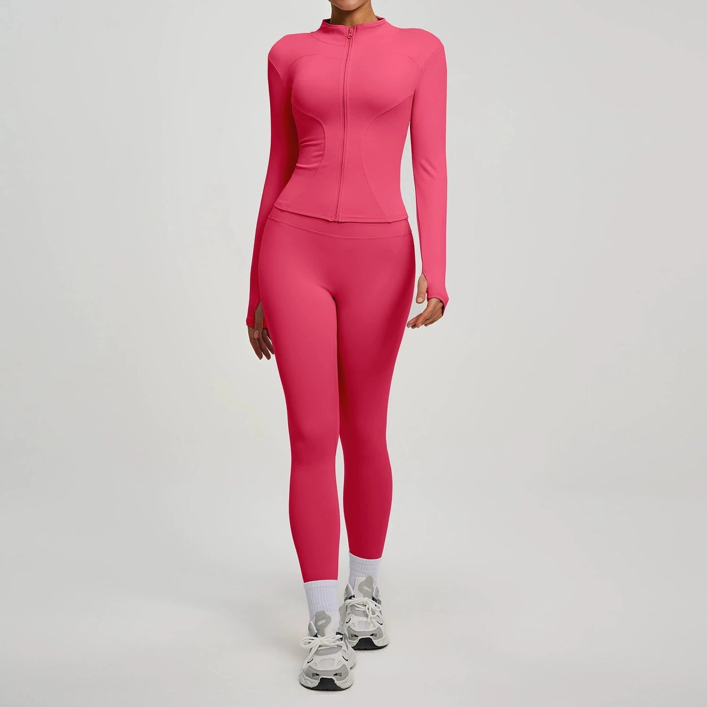 Women Long Sleeve Jacket And Leggings Yoga Set Tracksuit Workout