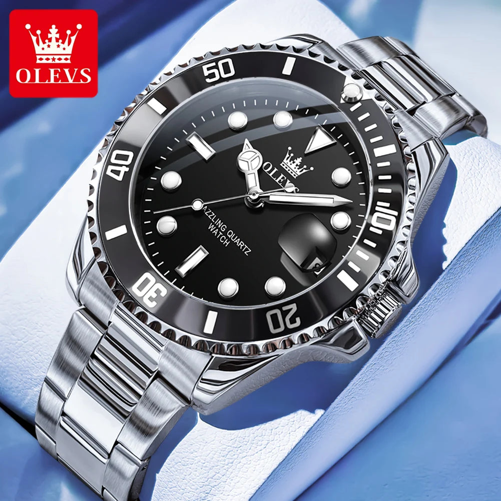 OLEVS 5885 Men's Diving Quartz Watch Stainless Steel
