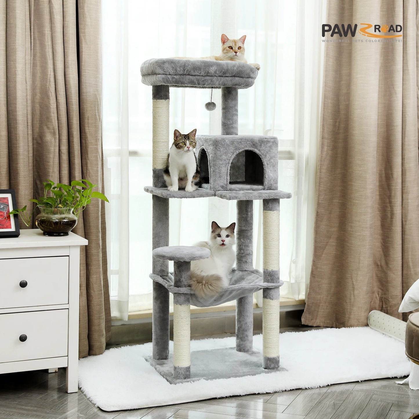 PAWZ Road 5 Level Indoor Cat Tree With Large Hammock And Scratching Posts