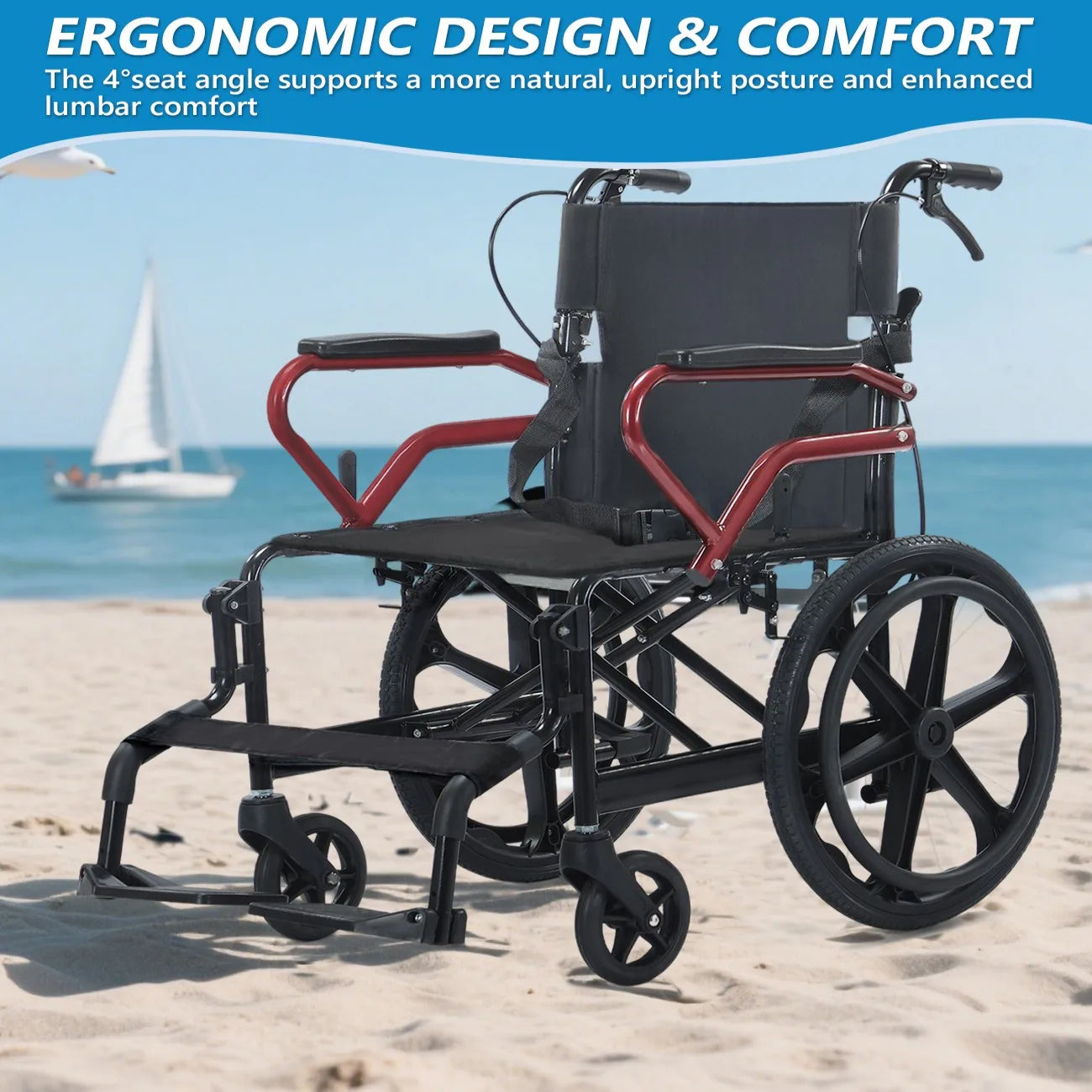 BROOBEY Lightweight Travel Wheelchair Foldable For Easy Car Storage