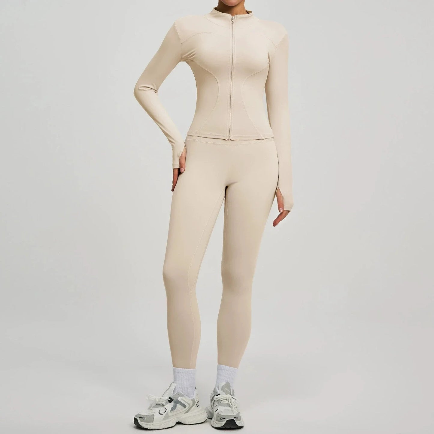 Women Long Sleeve Jacket And Leggings Yoga Set Tracksuit Workout