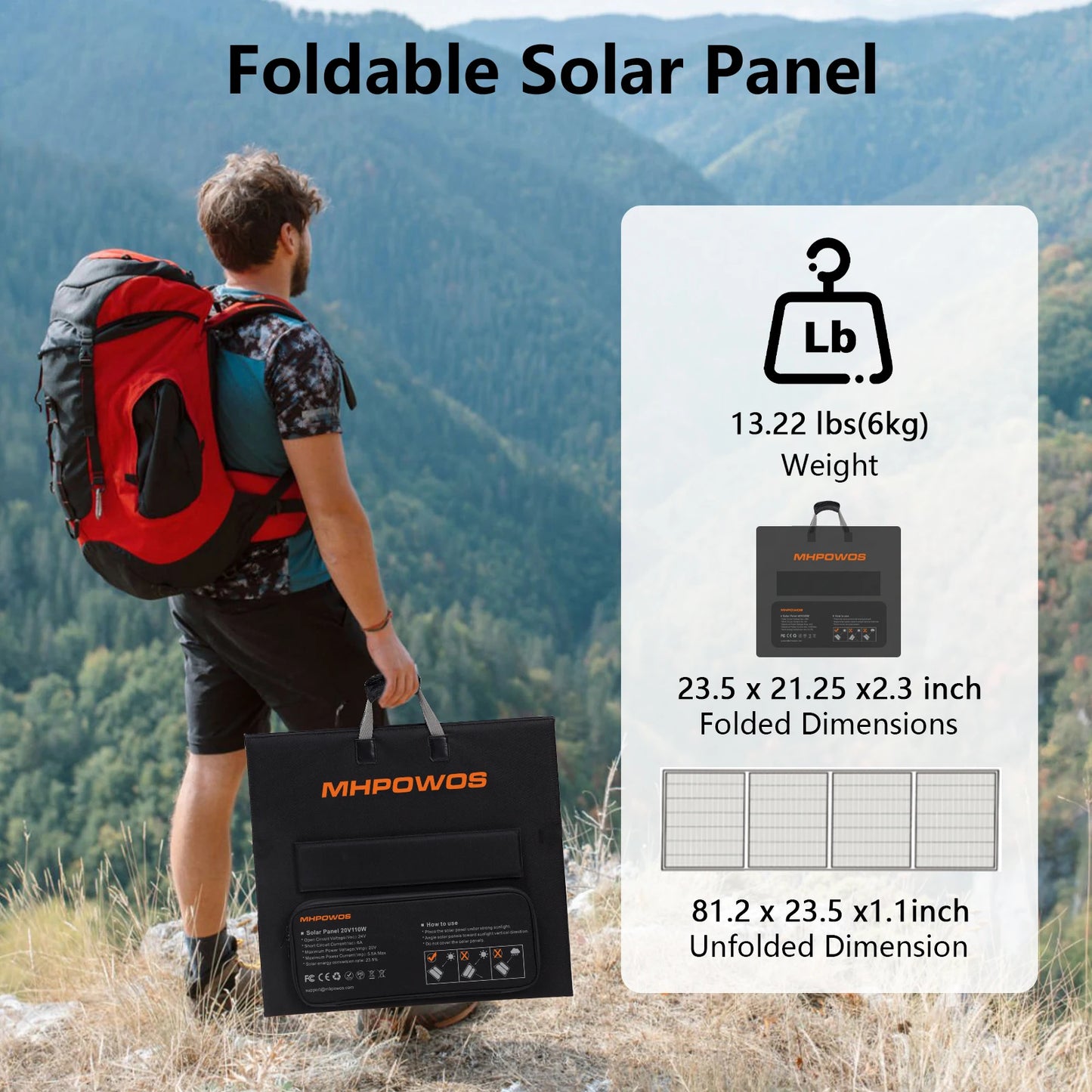 MHPOWOS 220W Portable Solar Panel High Efficience 40V Foldable Solar Panel with Kickstands for RV Camping Outdoor Activities