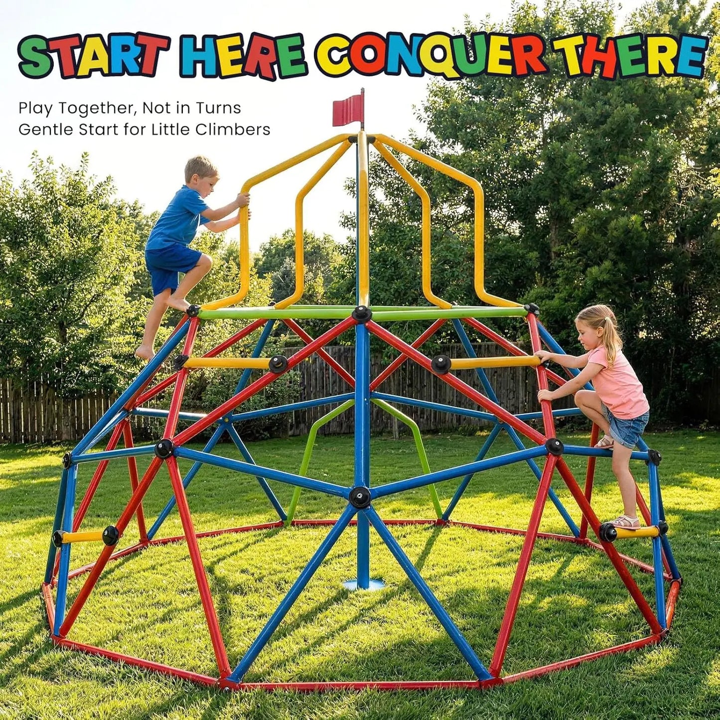Outdoor Climbing Dome With Tower Geometric Climber For Kids