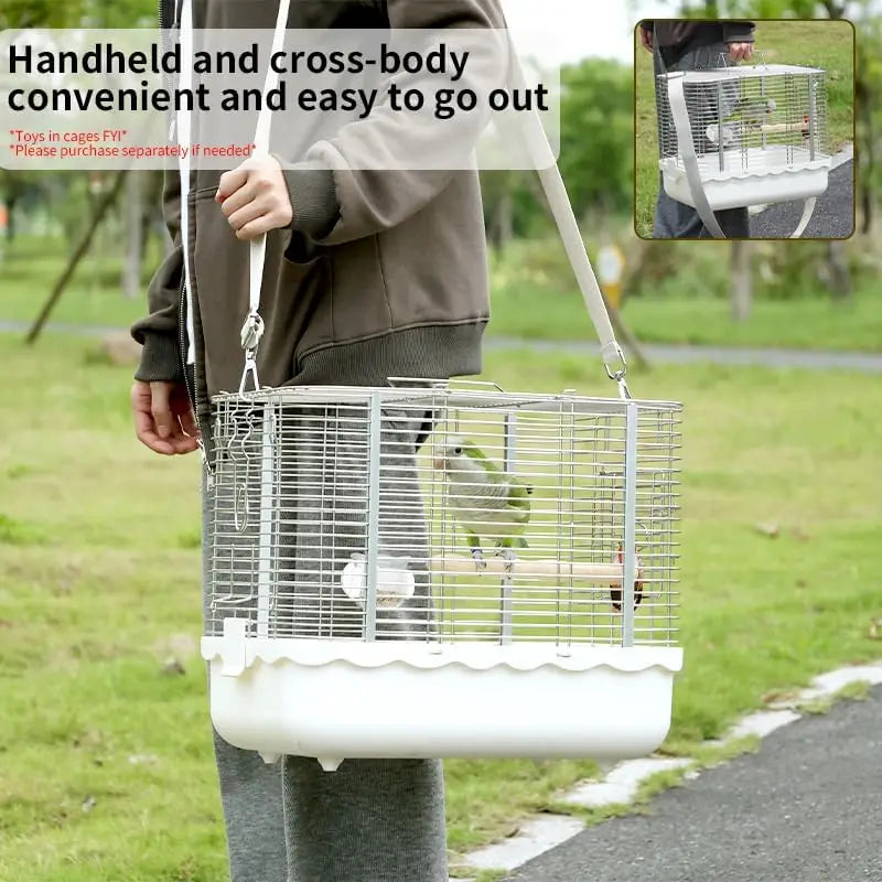 Portable Stainless Steel Bird Travel Cage With Perch And Bowl