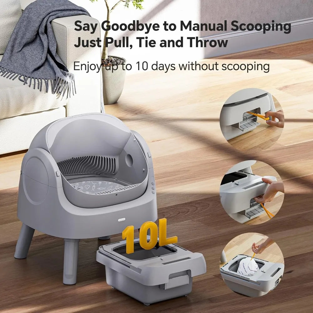Automatic Self-Cleaning Cat Litter Box for Multiple Cats with Safety Sensors