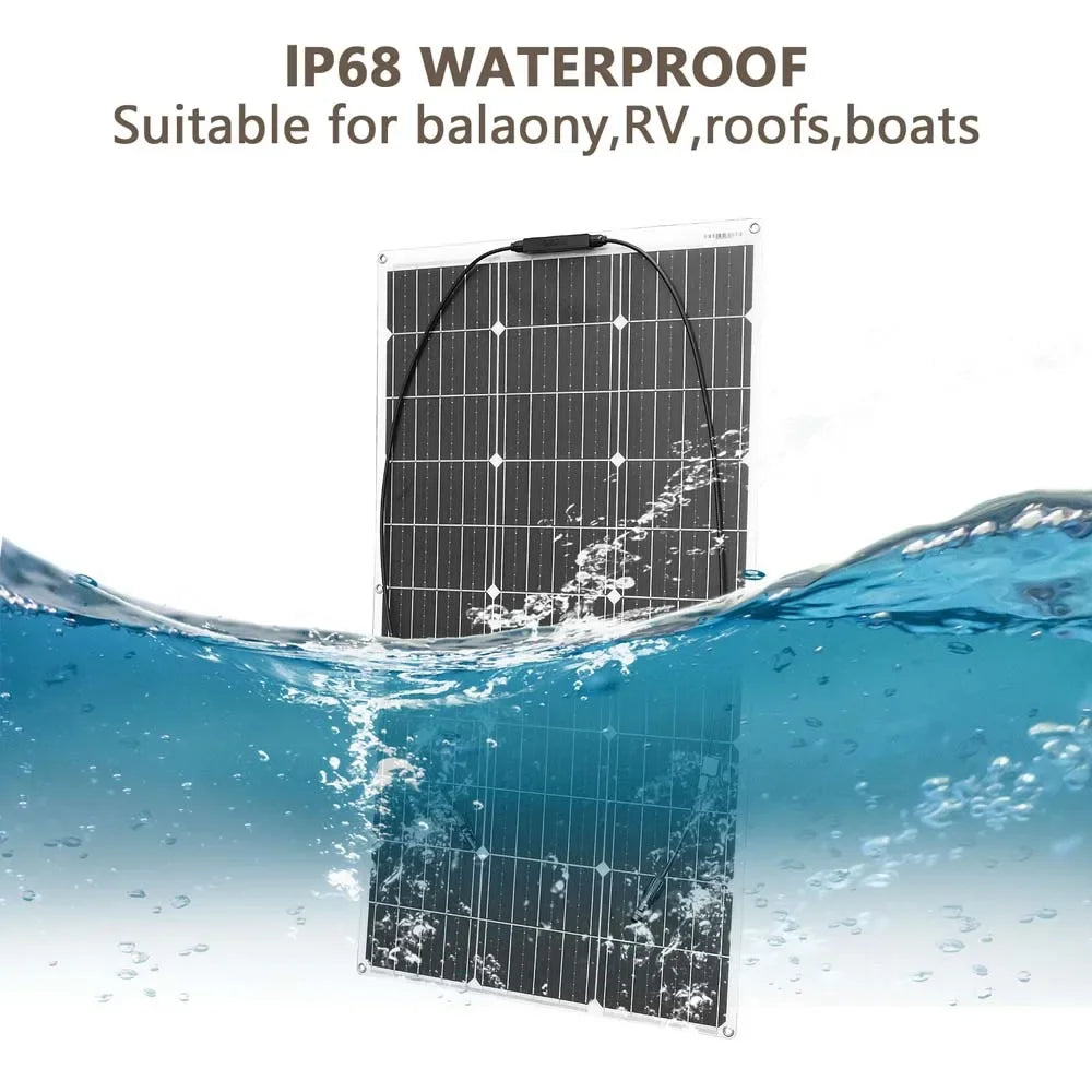 ASUNERGEN Flexible Solar Panel Charger For Camping RV Boat 100W Battery