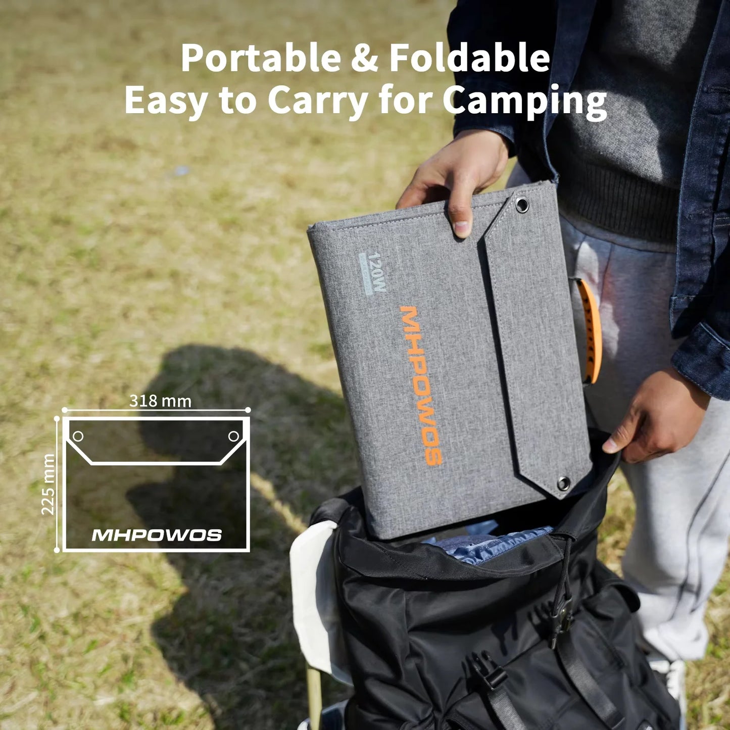 MHPOWOS 120W Foldable Solar Panel With USB C And 2 USB A Outputs