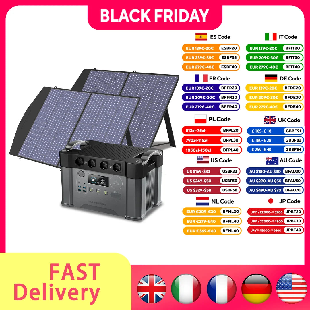 ALLPOWERS S2000 Pro Outdoor Generator 2400W MPPT Portable Power Station with 4X100W  Folable Solar Panels for RV Camping, Home