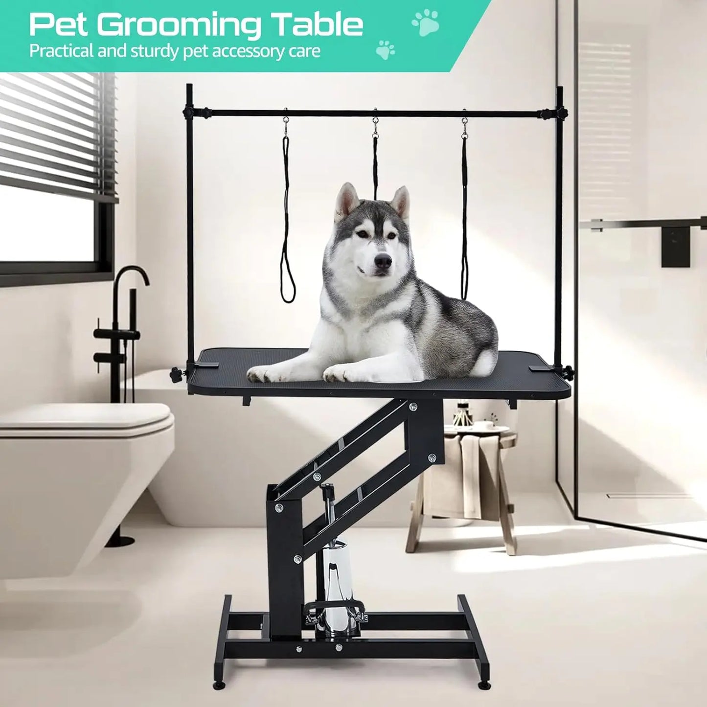 HiMiss 350Lbs Heavy Duty Hydraulic Adjustable Dog Grooming Table