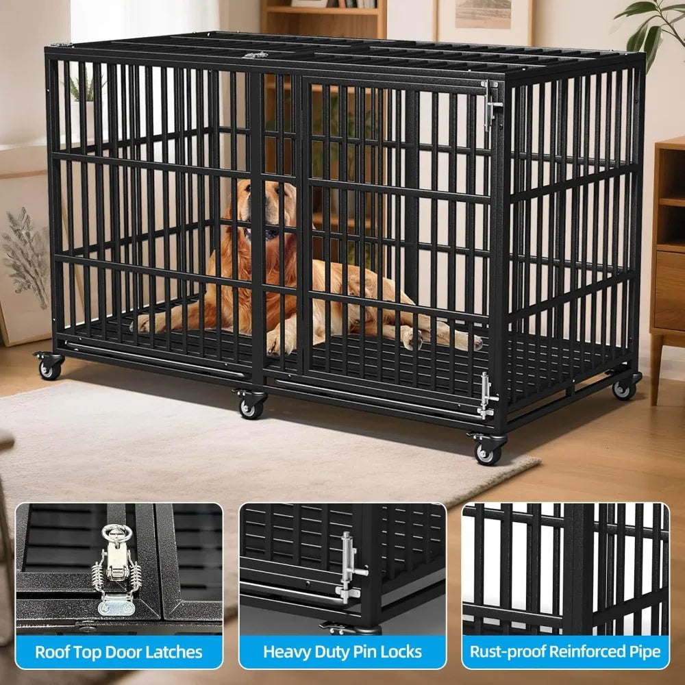 Indestructible Heavy Duty Dog Crate for Giant Breeds with Doors