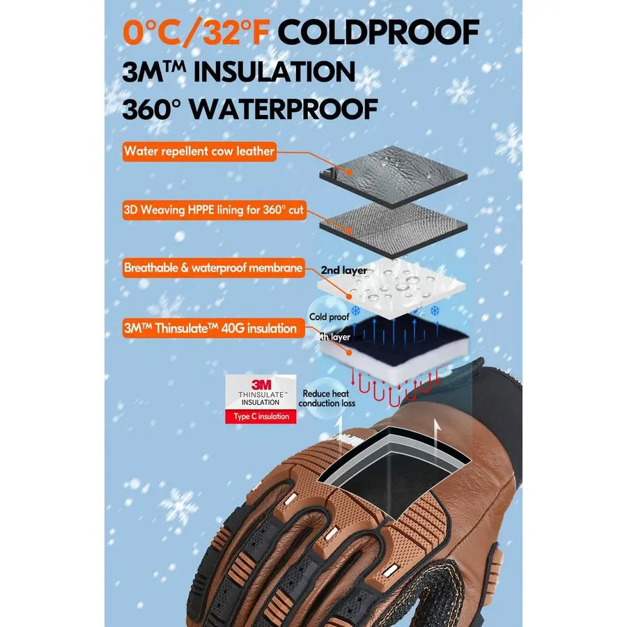 XMSJ Winter Cut-Resistant Work Gloves EN388 Level 3 ANSI A3