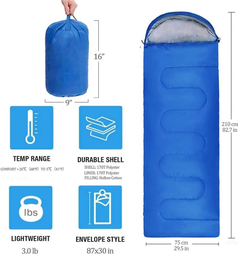 Cotton Sleeping Bag for Outdoor Camping, 5-20 Degree Comfort
