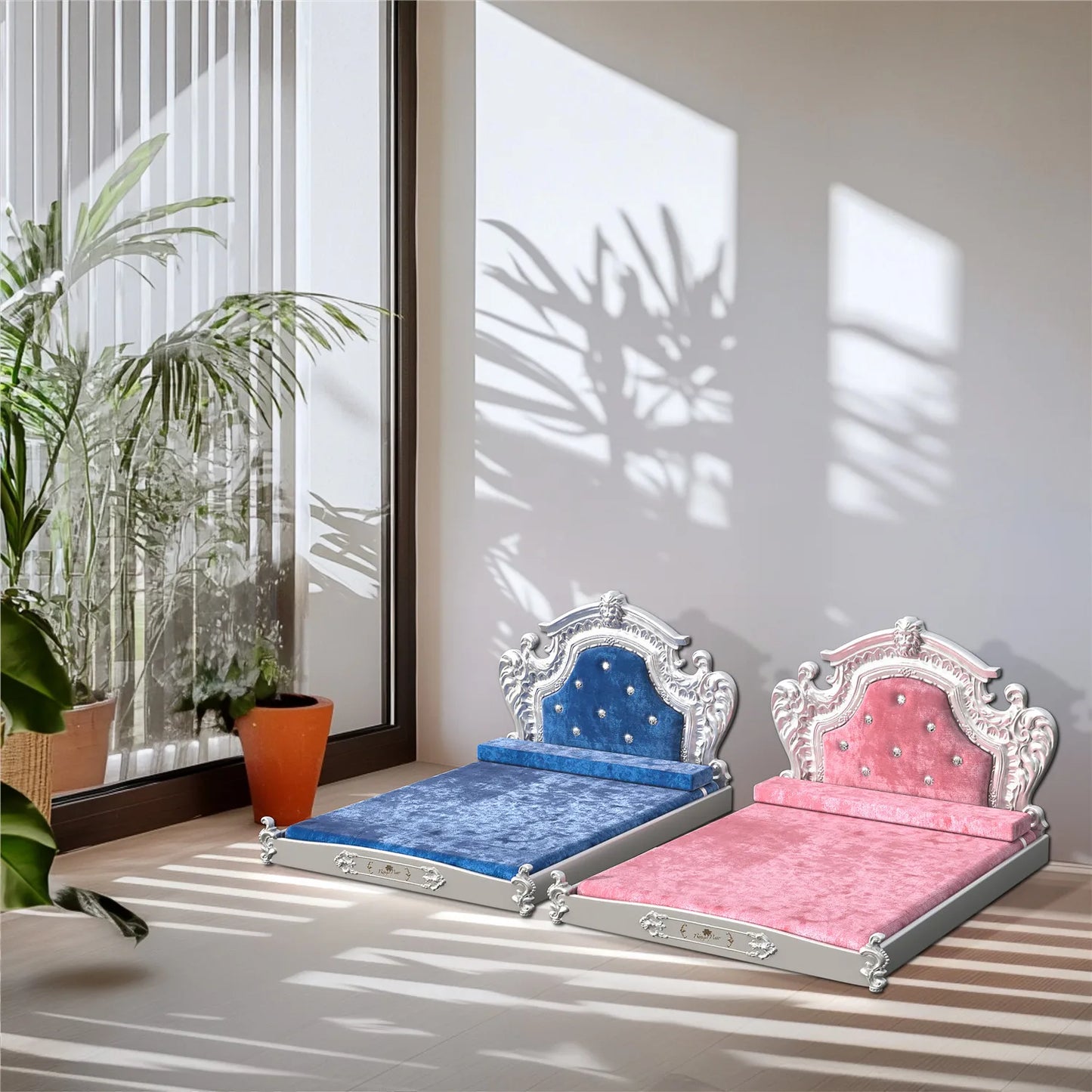 Bingopaw Dutch Velvet Luxury Pet Bed With Headboard For Dogs And Cats