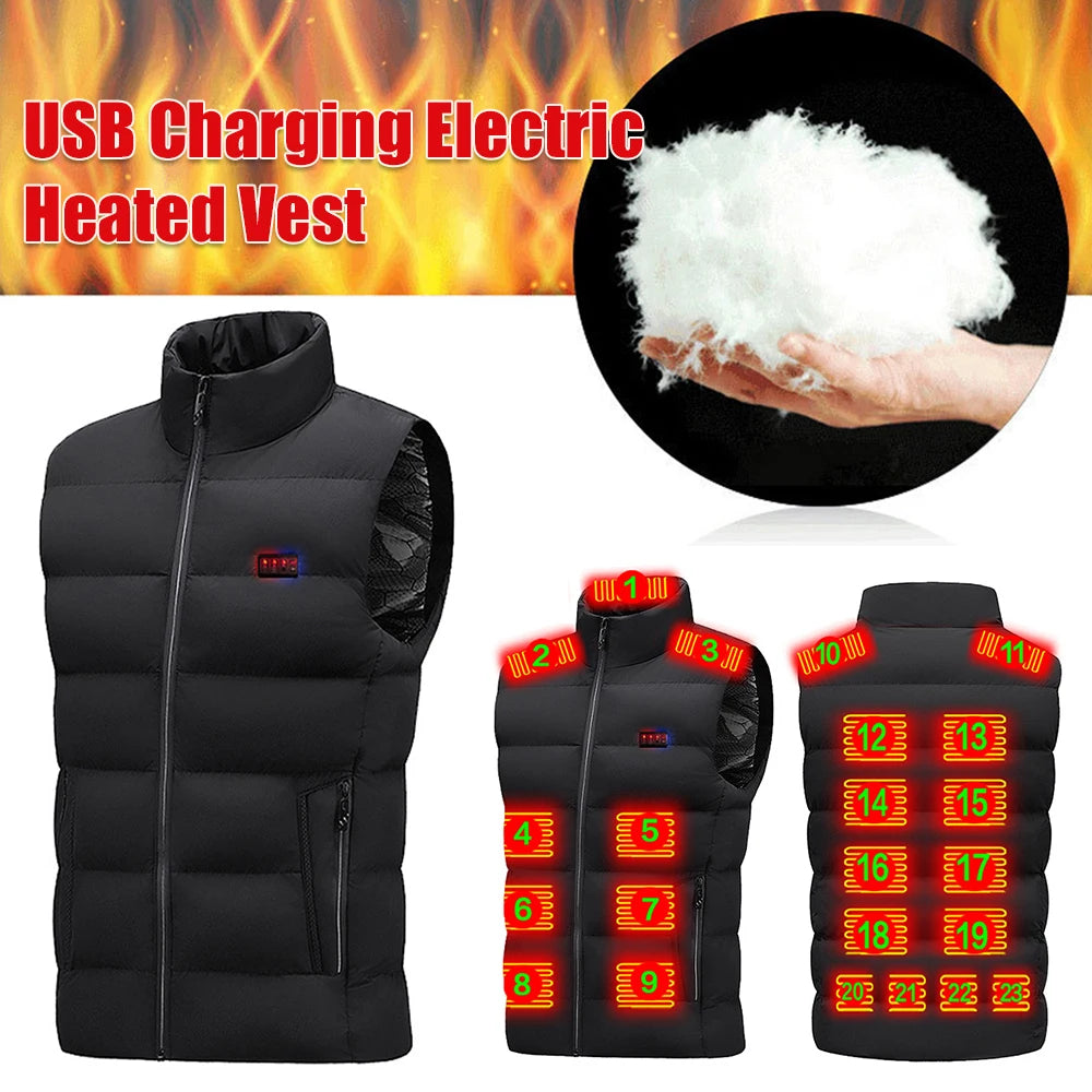 Unisex Heated Waistcoats Lightweight Electric Heating Gilet 23 Heating Zone USB Charging for Outdoor Camping Hiking