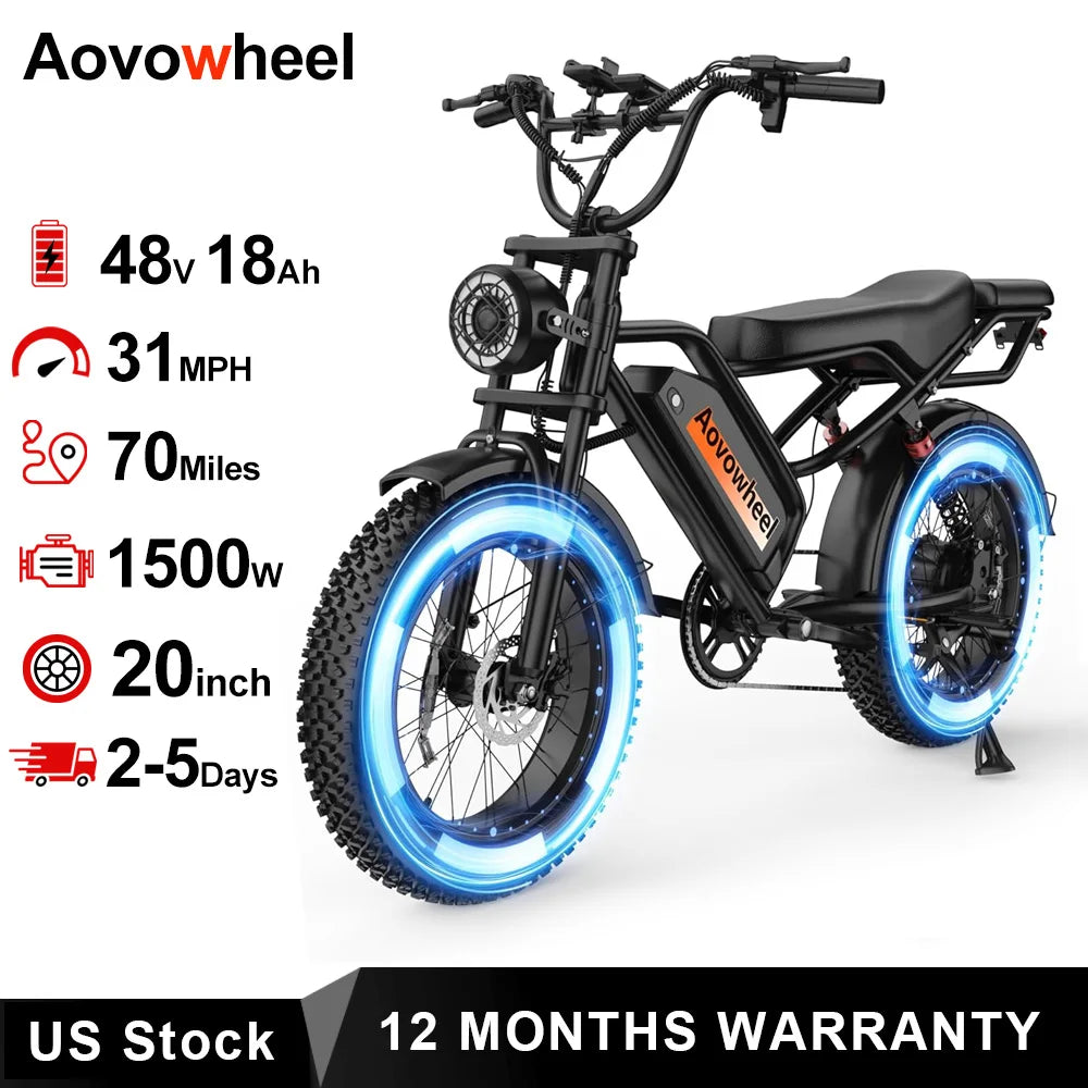 AOVOWHEEL AW2PRO 1500W Electric Fat Tire Bike 31MPH