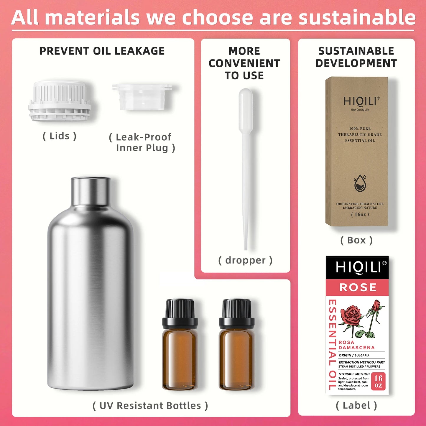 HIQILI Rose Essential Oil Pure For Diffuser Aromatherapy