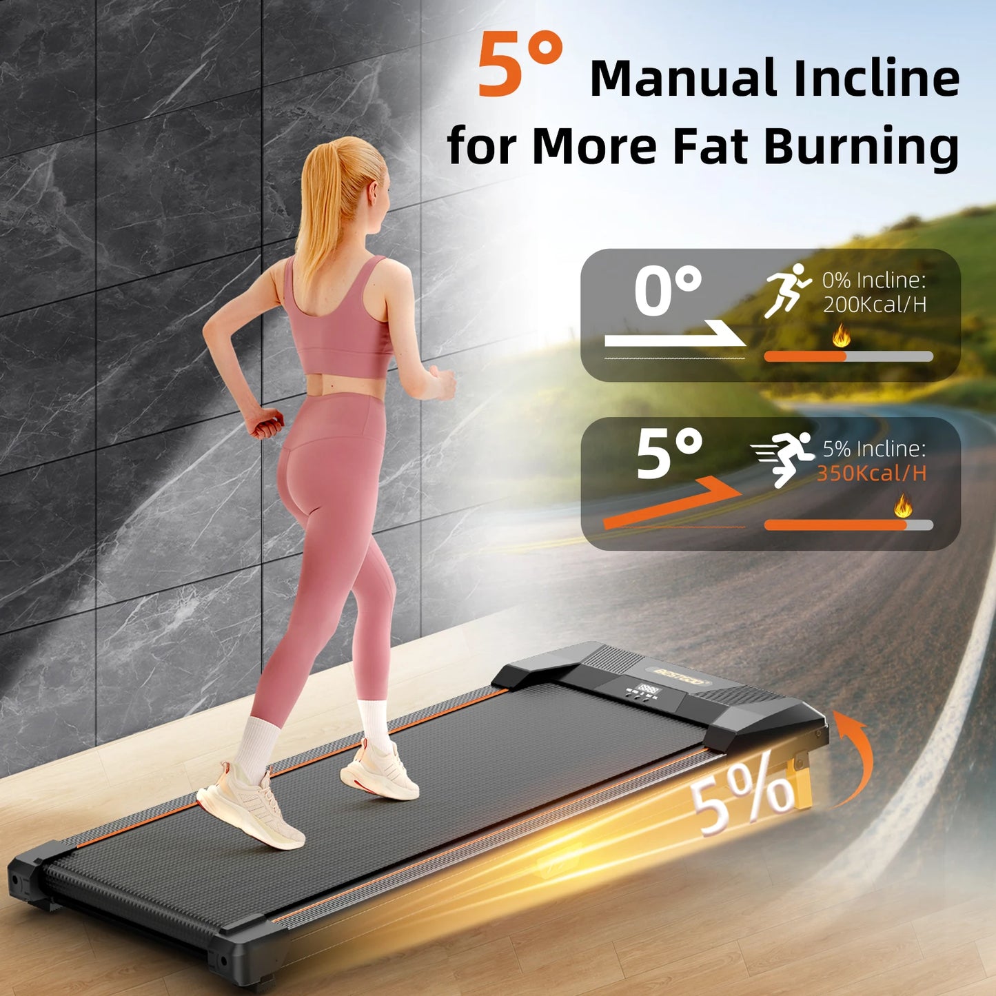 Driving Under Desk Treadmill Incline Walking Pad 2.5HP