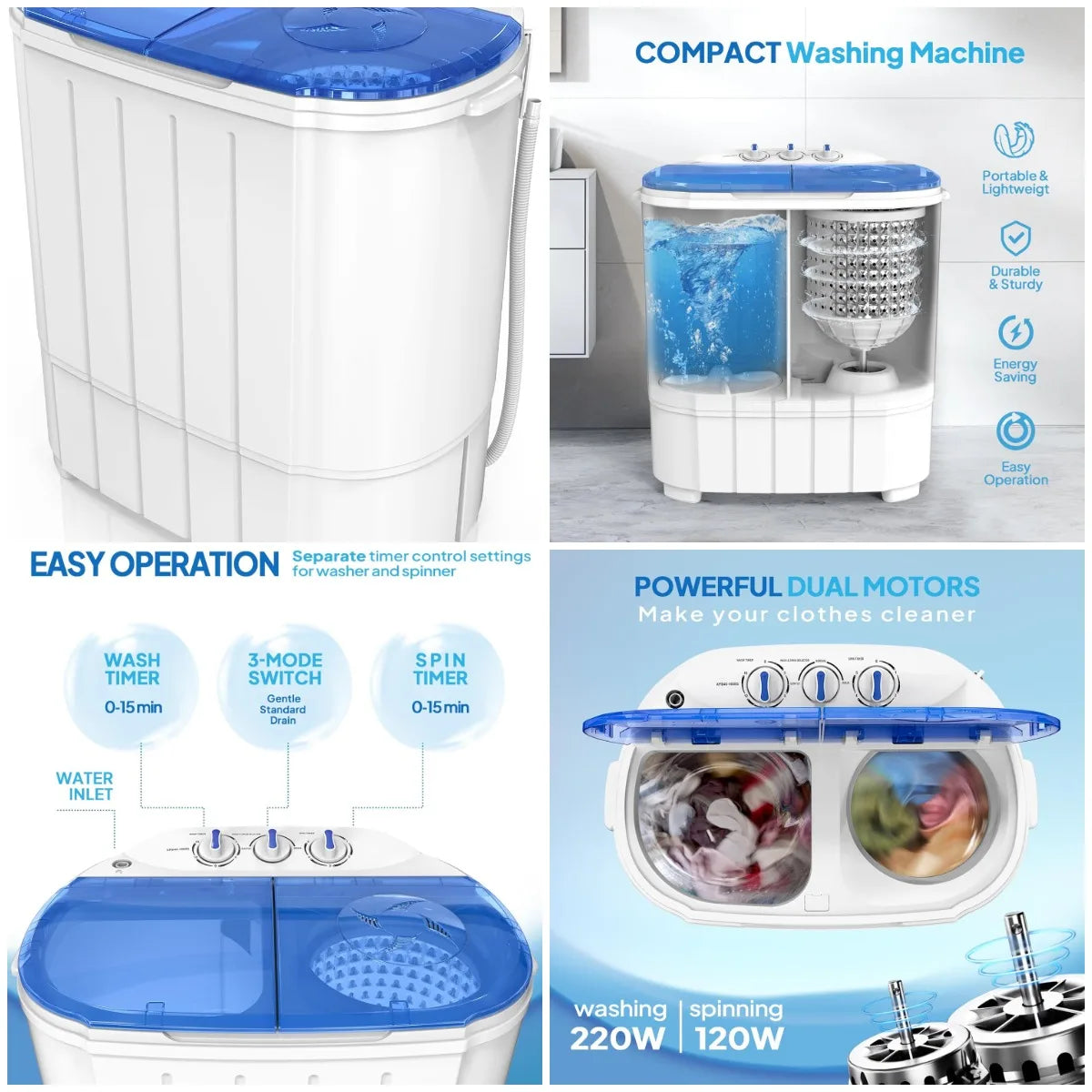 XMSJ Portable Electric Washing Machine Combo For Dorms And Travel