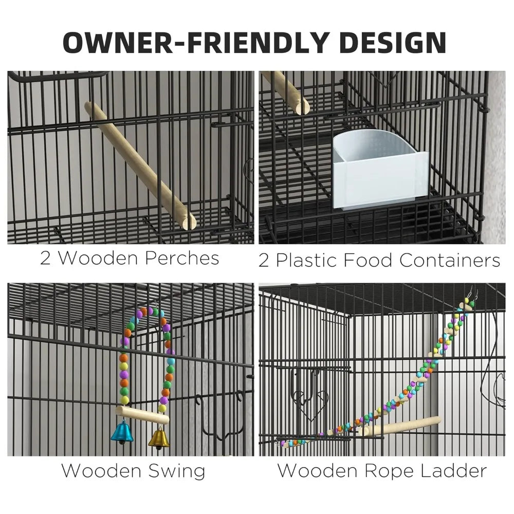 NONECN Double Stackable Bird Cage With Stand And Wheels