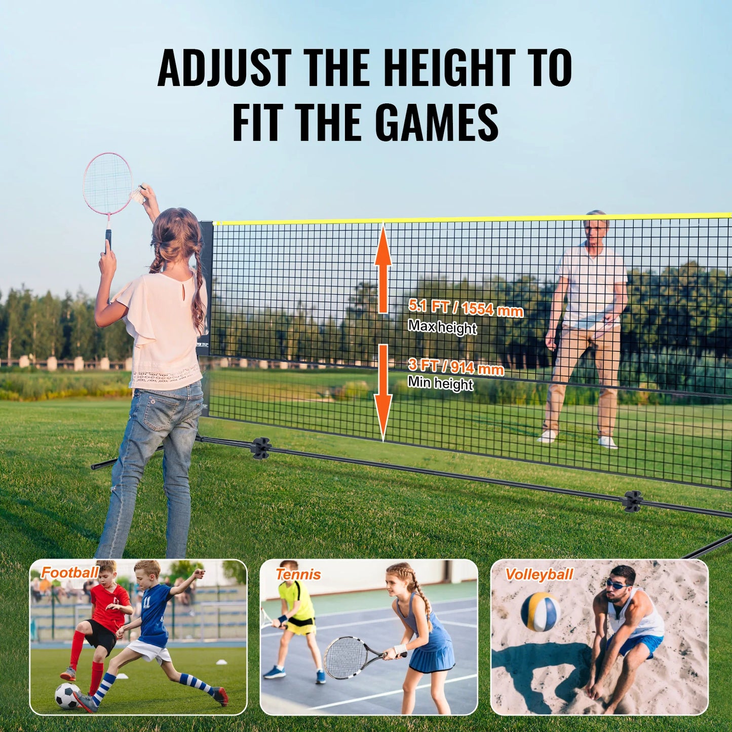 SucceBuy Portable Adjustable Net Set For Badminton Volleyball Tennis Pickleball