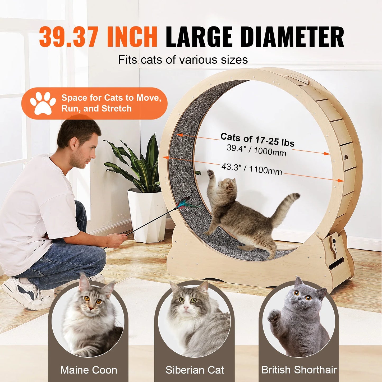 Wooden Cat Exercise Wheel With Detachable Carpet For Indoor Use