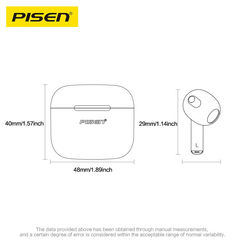 PISEN Wireless Bluetooth Earphones With Noise Cancellation IPX4 Water-Resistant