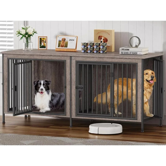 Wooden Double Dog Crate Furniture TV Stand for Medium and Large Breeds