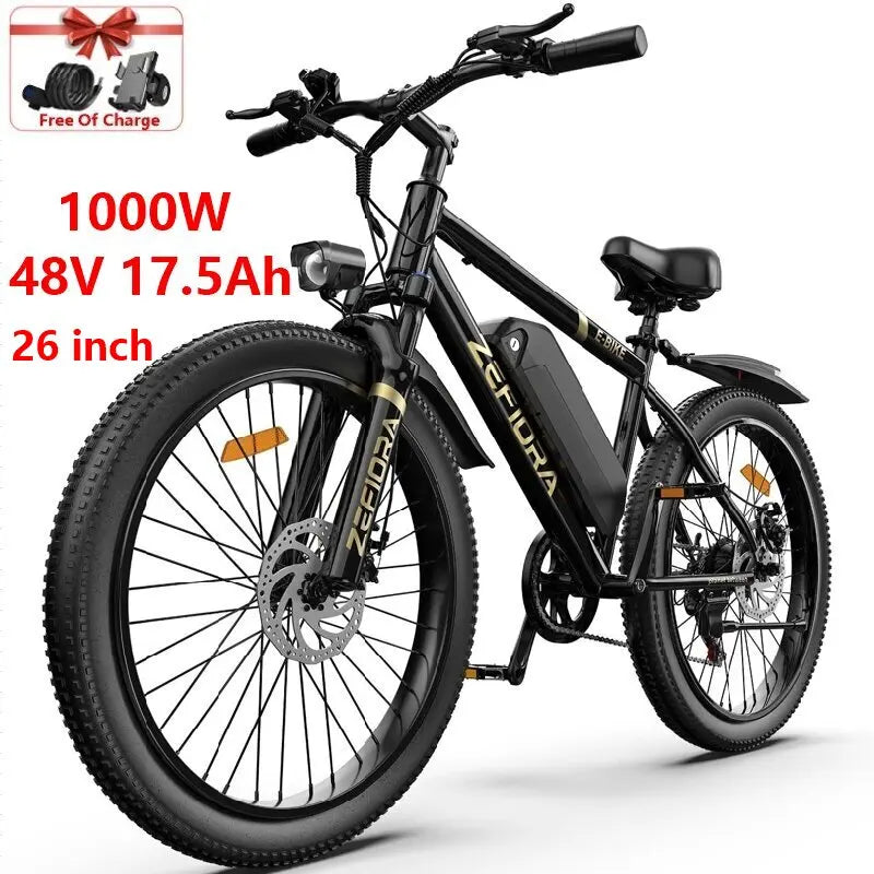 ZEFIORA Electric Bicycle 1000W 48V Lithium Battery
