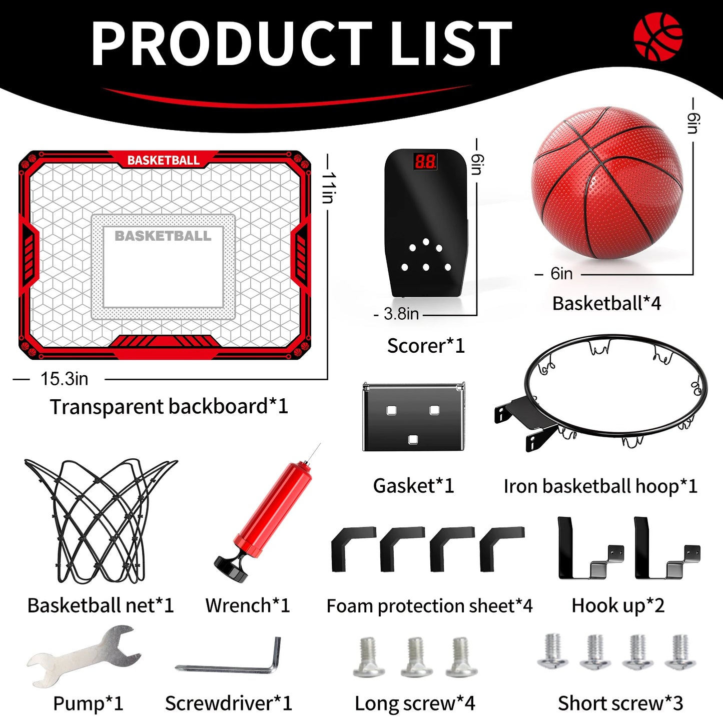 NONECE Indoor Outdoor Basketball Hoop Over Door Led Lights Scoreboard