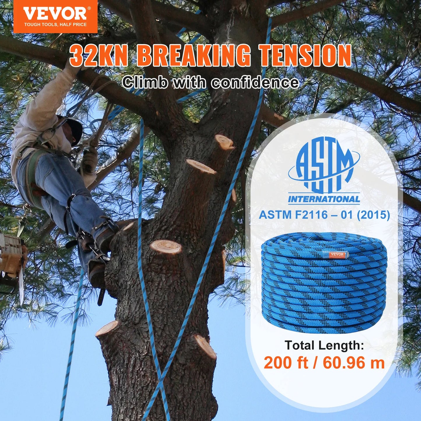 VEVOR Static Climbing Rope 30KN Breaking Strength Outdoor