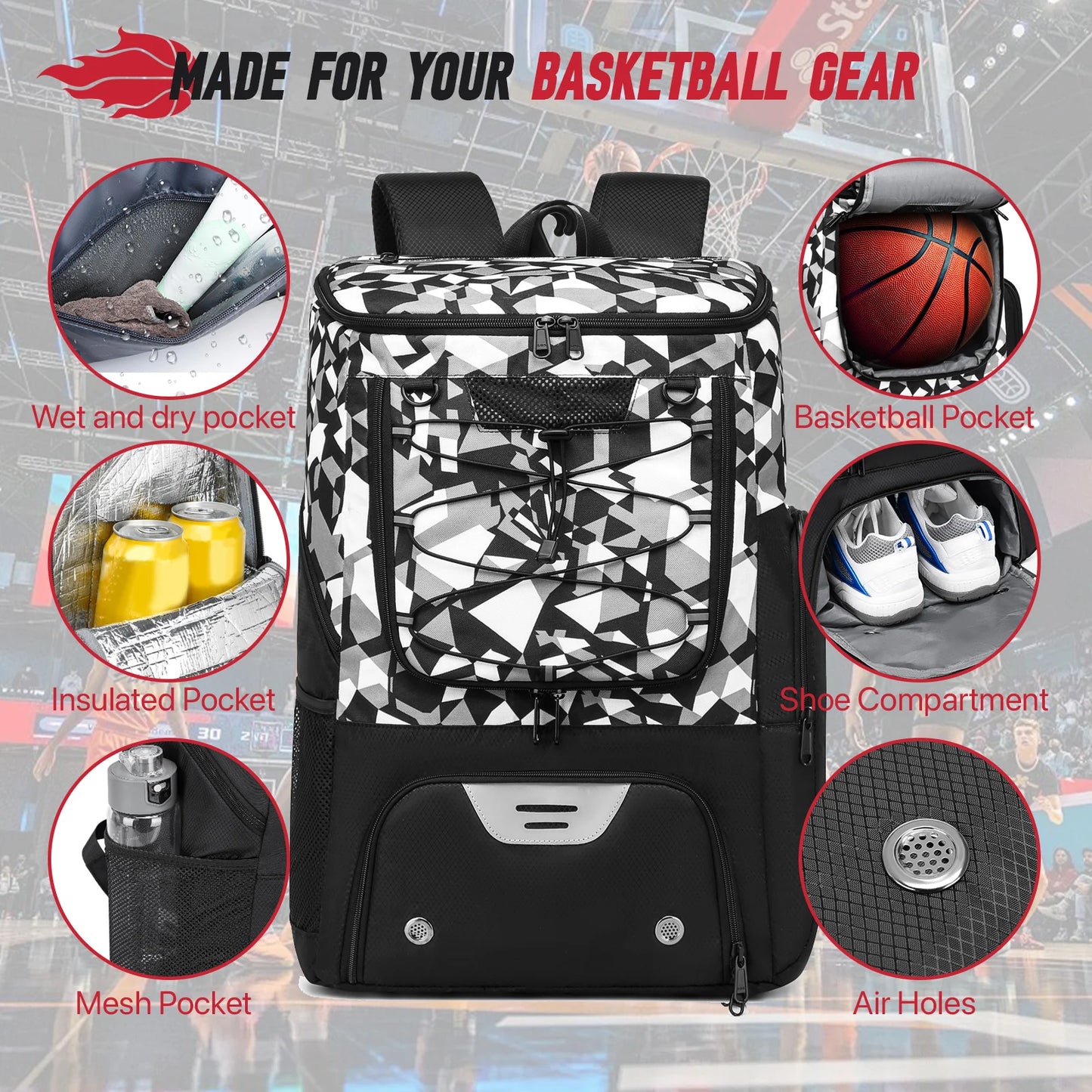 YH GSCN Basketball Backpack With Ball Holder And Shoes Compartment