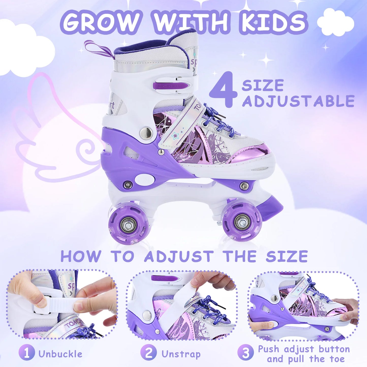 Adjustable Luminous Roller Skates For Kids With Light Up Wheels