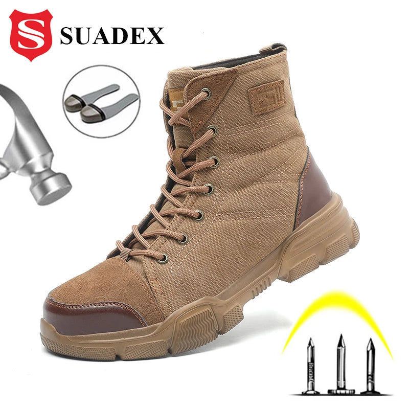 SUADEX Steel Toe Work Boots For Men Desert Safety Shoes