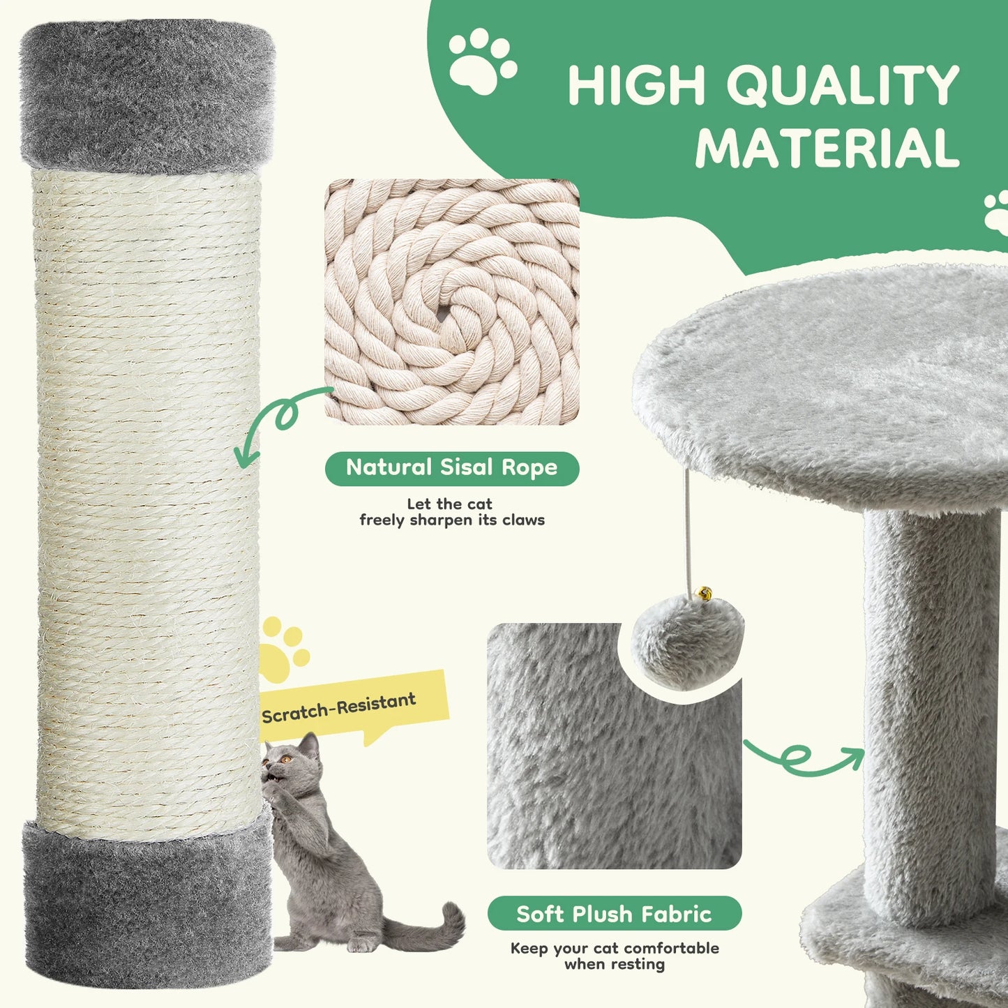 JHK Cat Tree Multi Cat Climbing Tower Sisal Scratching Posts
